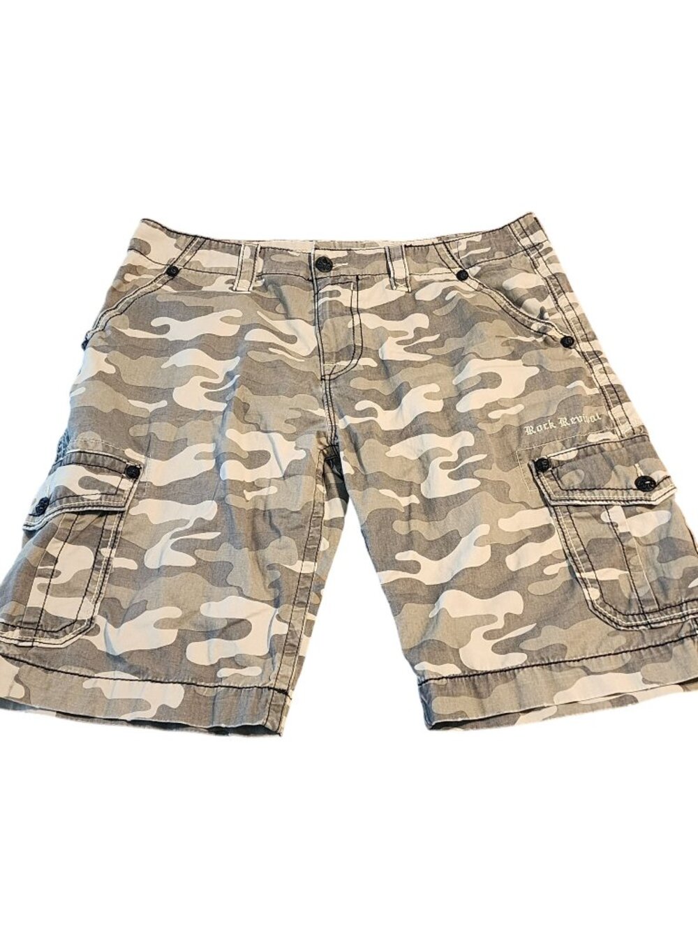 Rock Revival Men Camouflage Sand Camo Cargo Shorts sz 38 / 24 Utility Pockets